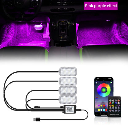 LED Car Interior Ambient Foot Strip Light Kit - Remote & App Controlled RGB Decorative Lamp - Enhance Your Car's Ambiance with Music Sync