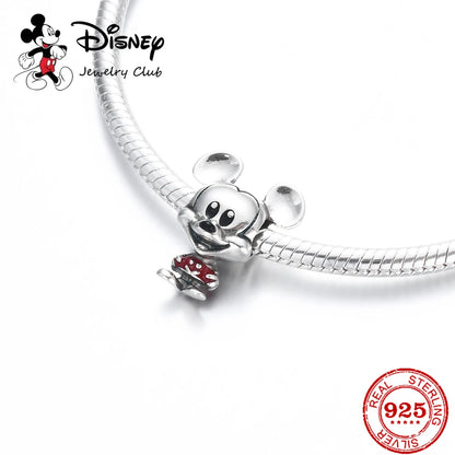 New 925 Sterling Silver Mickey Minnie Vinnie Charm - Ley 925 Chain Beaded, Fits Original Pandora Bracelet, DIY Ladies Jewelry