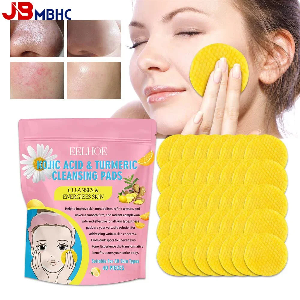 40/80/120/200PCS Turmeric and Kojic Acid Exfoliating Cleansing Pads - Fades Dark Spots and Exfoliates Skin