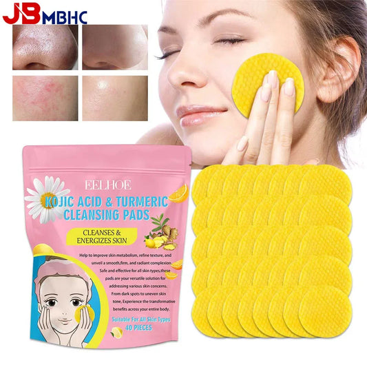 40/80/120/200PCS Turmeric and Kojic Acid Exfoliating Cleansing Pads - Fades Dark Spots and Exfoliates Skin