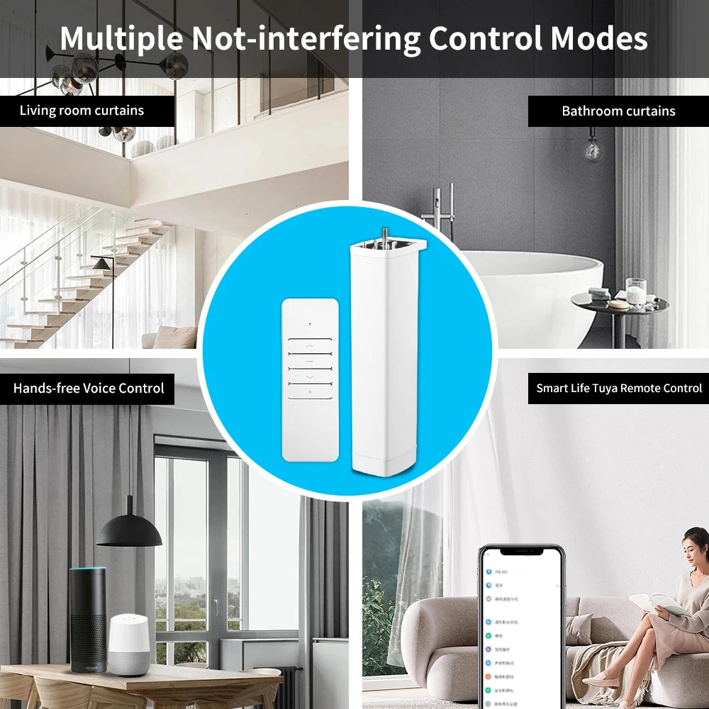 Smart Tuya WiFi/Zigbee Electric Curtain Shutter Motor - 22.5CM Size with RF Remote - APP Control Compatible with Alexa, Google Assistant, SmartThings