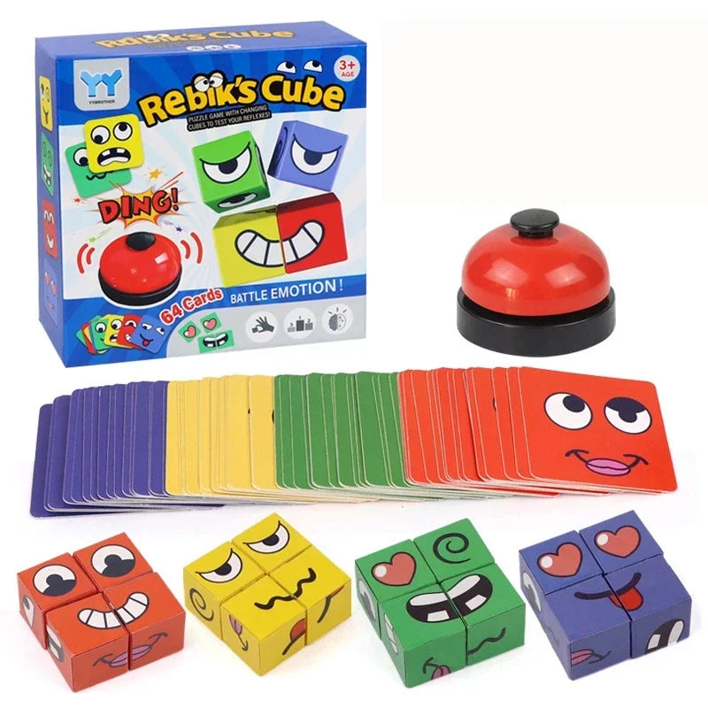 Kids Face Expression Change Puzzle – Montessori Cube Table Game Toy – Early Educational Building Blocks for Children, Gift