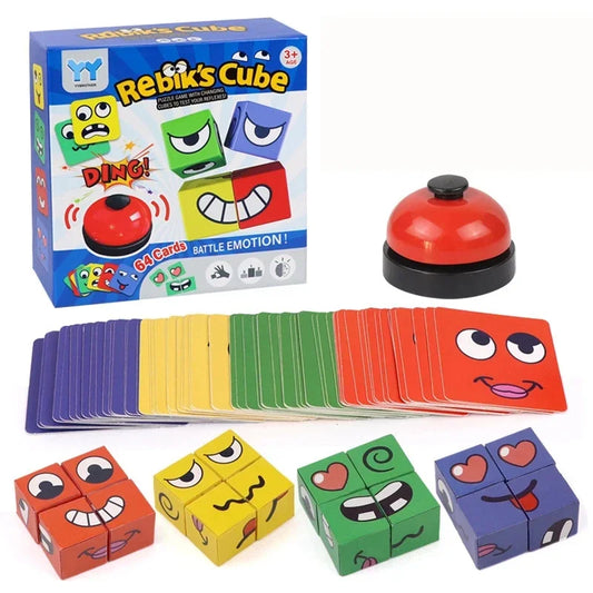 Kids Face Expression Change Puzzle – Montessori Cube Table Game Toy – Early Educational Building Blocks for Children, Gift