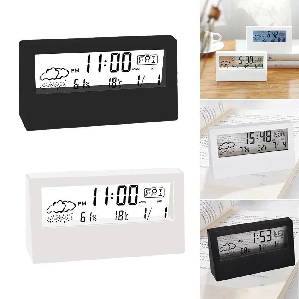 Thermo-Hygrometer Clock: Creative Weather Display Electronic Alarm Clock, Desktop Table Decor for Living Room & Bedroom