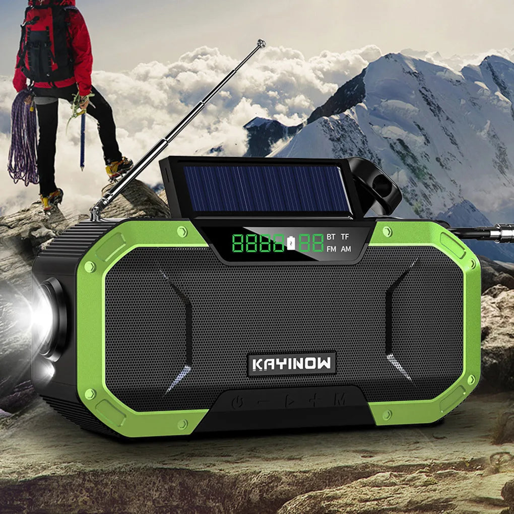 Solar-Powered Hand Crank Emergency Radio with LED Flashlight, Power Bank, Bluetooth 5.0 Speaker - AM/FM Radio and Phone Charger