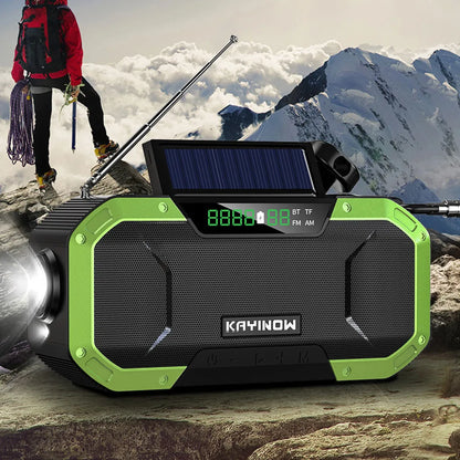 Solar-Powered Hand Crank Emergency Radio with LED Flashlight, Power Bank, Bluetooth 5.0 Speaker - AM/FM Radio and Phone Charger