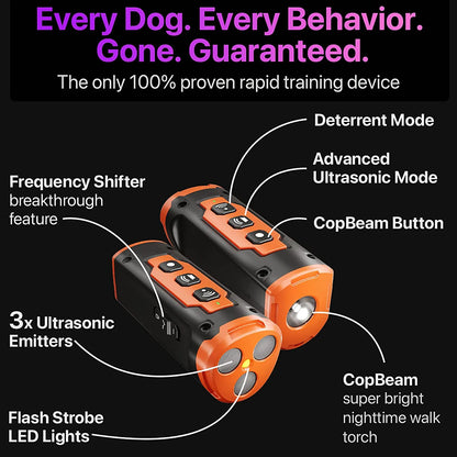 Release Pet Dog Repeller - Ultrasonic Dog Training Device with LED Flashlight, Rechargeable Anti-Dog Bark Deterrent