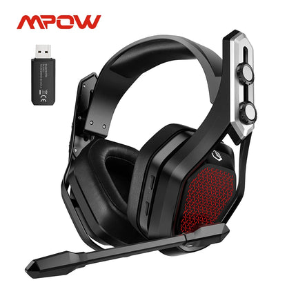 Mpow Iron Pro Wireless Gaming Headset - USB/3.5mm Headphones with Noise-Canceling Mic, 3D Surround Sound, 20h Playback for PS5, PS4, and PC Gamers