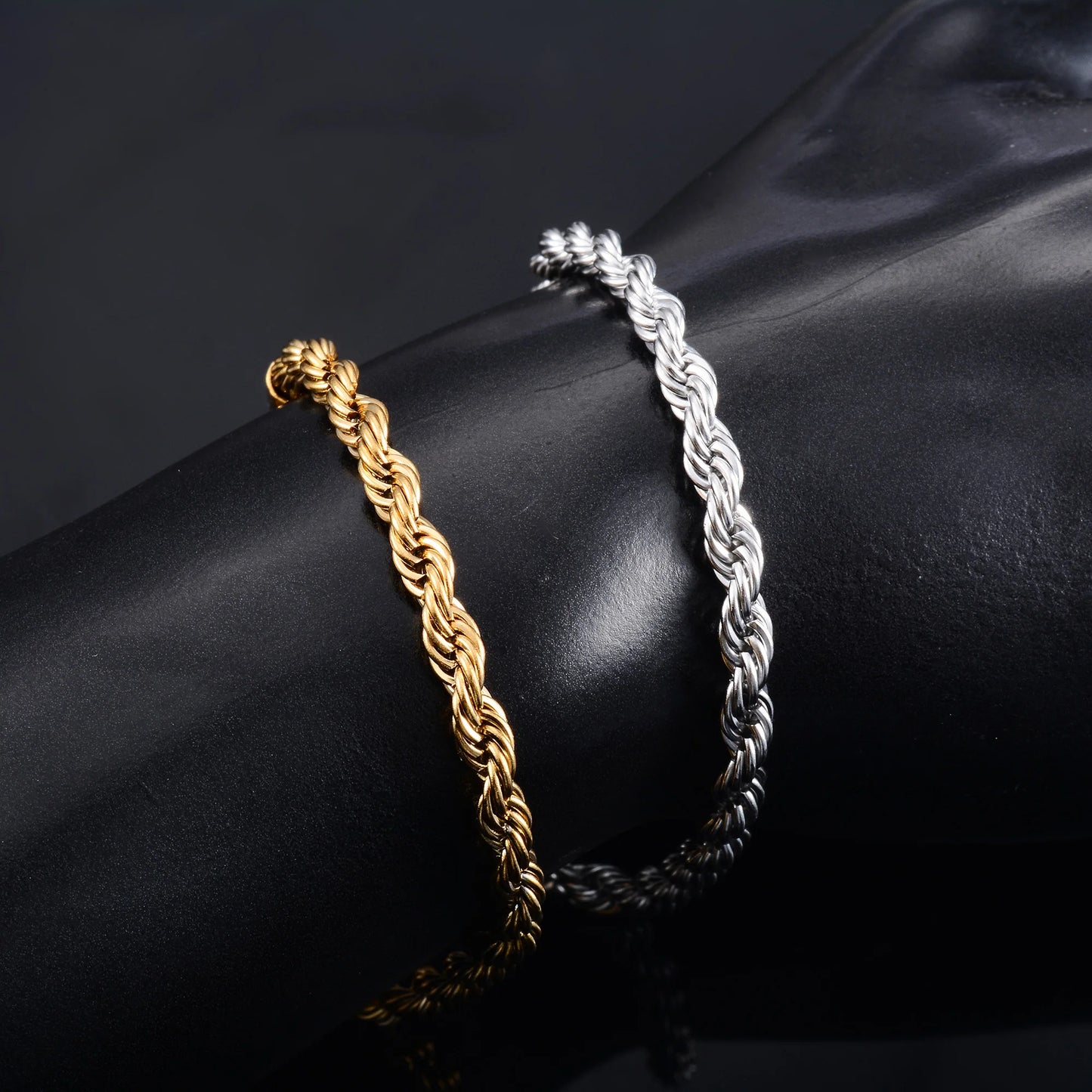 Men's Stainless Steel Rope Chain Bracelet | Gold/Silver Color Hand Bangle & Foot Ankle Anklet | Jewelry Accessories & DIY Gift