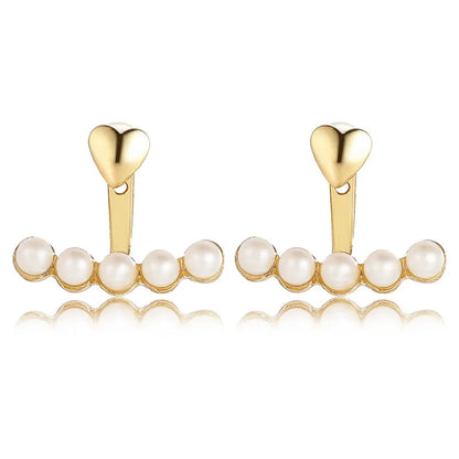 WUKALO 2024 Elegant Gold Heart Pearl Stud Earrings - Korean Fashion Jewelry for Women and  Girls