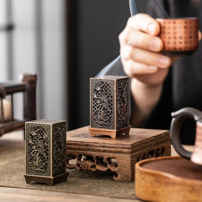 Square Vertical Incense Burner - Small Xiangyun Alloy Holder for Indoor Aromatherapy, Chinese Plum Home Ornament