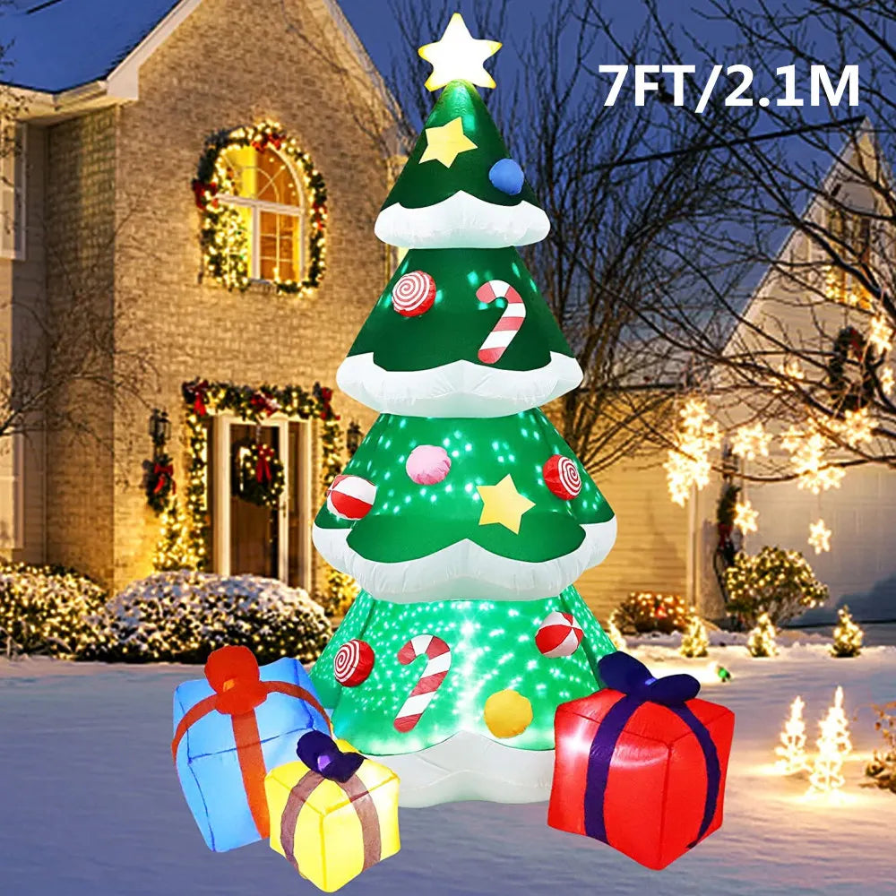 2.1M/7FT Christmas Inflatable Tree with LED Lights - Outdoor Xmas Ornament, Holiday Decoration, Gift, Party, New Year