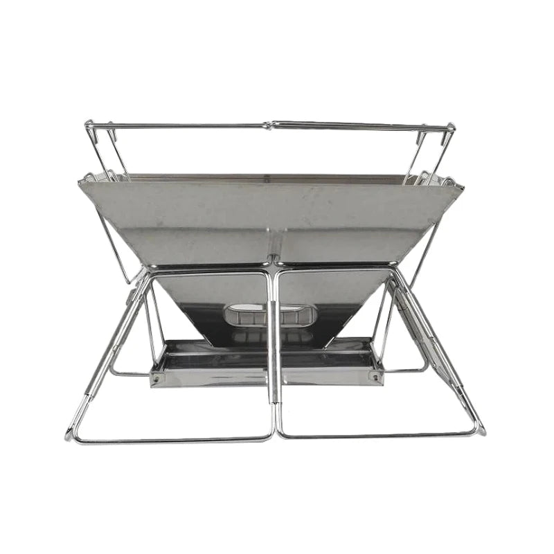 Folding Grill Fire Pit – Stainless Steel Outdoor Table Camping Stove with Charcoal Rack, Foldable Barbecue Grill