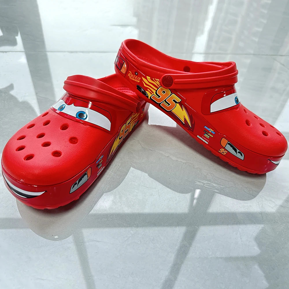 Disney Pixar McQueen Cartoon Waterproof Slippers - Solid EVA Outdoor Sandals, Breathable Ankle-Wrap Adult Shoes, Ideal Gift