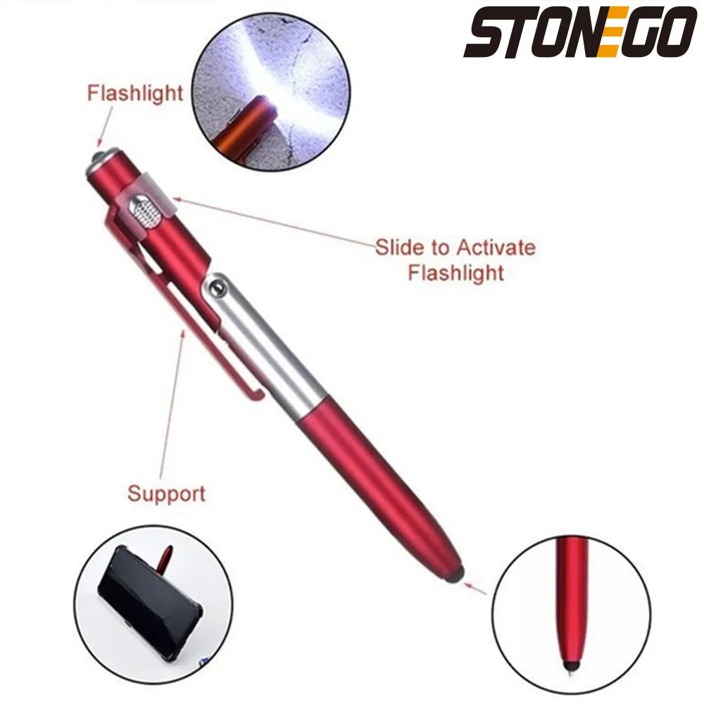 STONEGO 4-in-1 Multifunction Foldable Pen Stylus with Flashlight & Support - Ideal for Tablet and Cellphone