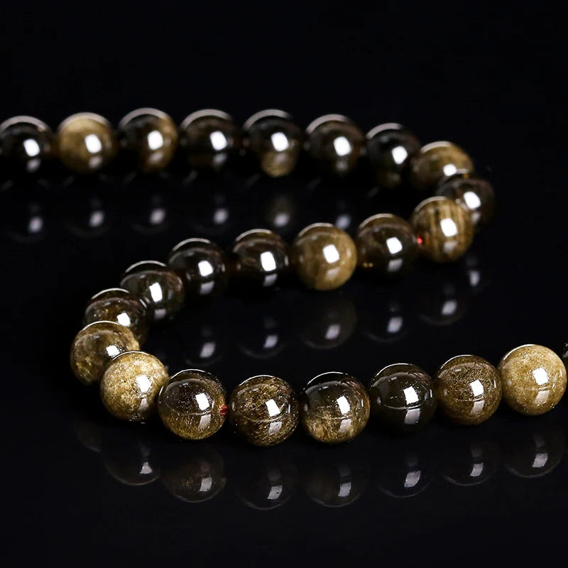 Golden Obsidian Bead Set - Natural Stone Spacer Beads in Iridescent Round Cut, 4mm-12mm Sizes for DIY Jewelry, Bracelets and Necklaces