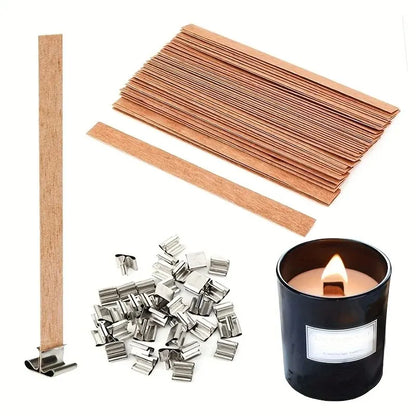 30pcs Premium Wooden Candle Wick Set with Clip Base - Smokeless Wicks for Paraffin & Beeswax Candle Making