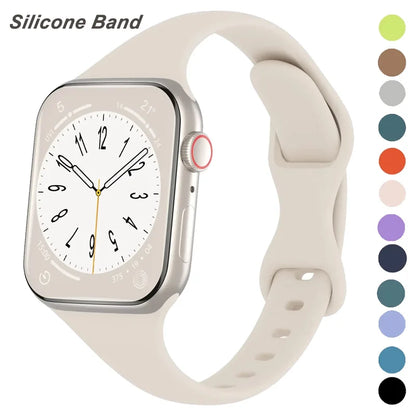 Thin Silicone Strap for Apple Watch – 38mm, 40mm, 41mm, 42mm, 44mm, 45mm, Solid Color Bracelet for iWatch Series 1 2 3 4 5 6 7, SE