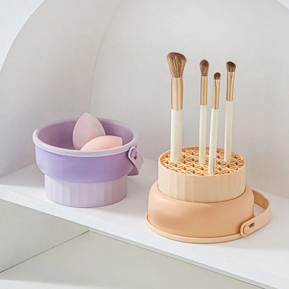 1PCS Silicone Makeup Brush Cleaning Bowl - Make-up Egg Drying Tool Set with Powder Puff Washer - Sponge Storage Artifact