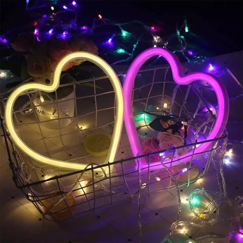 Heart Shape LED Neon Light Sign – Wall Mounted Night Light for Valentine's Day, Weddings, Bar, Bedroom and Living Room Decor