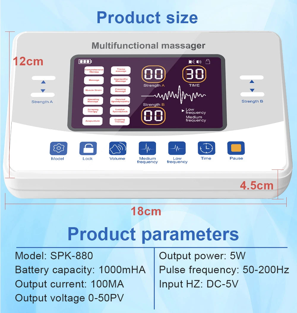 12 Modes TENS Machine EMS Muscle Stimulator - Low Frequency Therapy Device for Pain Relief and Muscle Stimulation