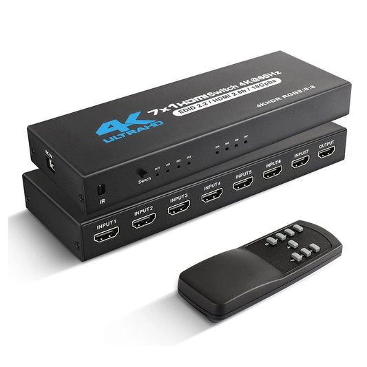 7-in-1 HDMI 2.0 Switcher - 4K 60Hz, HDR, with Remote, Compatible with PS5, Xbox Series X, NS Switch, PC and 4K HDTV