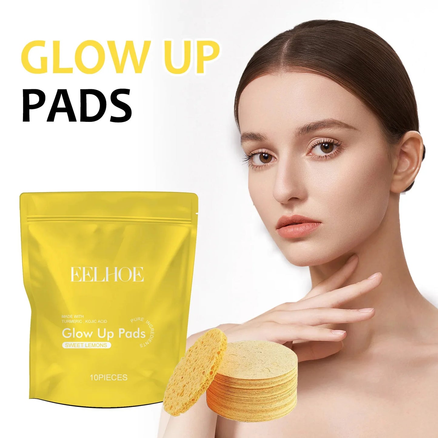 Turmeric and Kojic Acid Cleansing Pads - Exfoliating Facial Sponges for Daily Dirt Removal and Skin Care