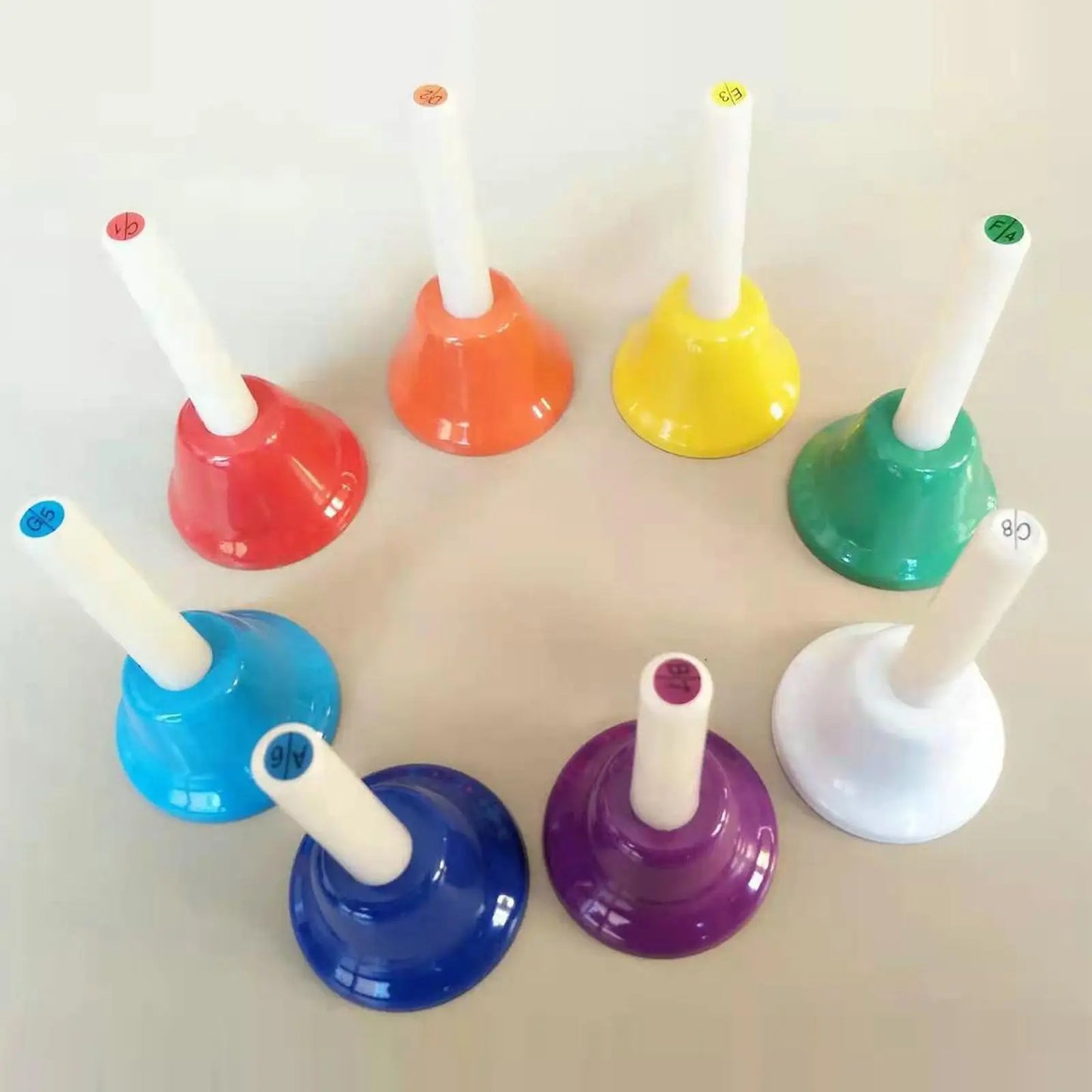 8Pcs Colorful Hand Bells Set - Diatonic Metal Percussion Musical Bells for Classroom and Party