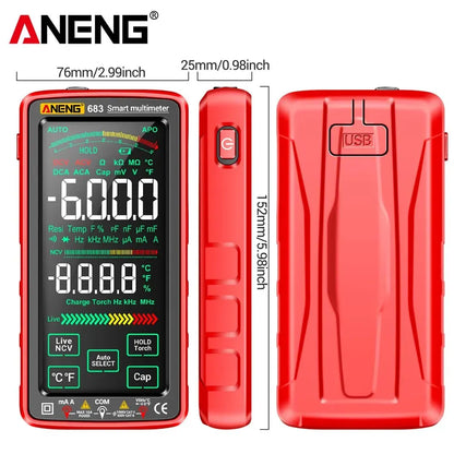 ANENG 683 Professional Multimeter - 6000 Counts, AC/DC Voltage Test, Current Ammeter, Smart Touch Screen | NCV & Diode Test