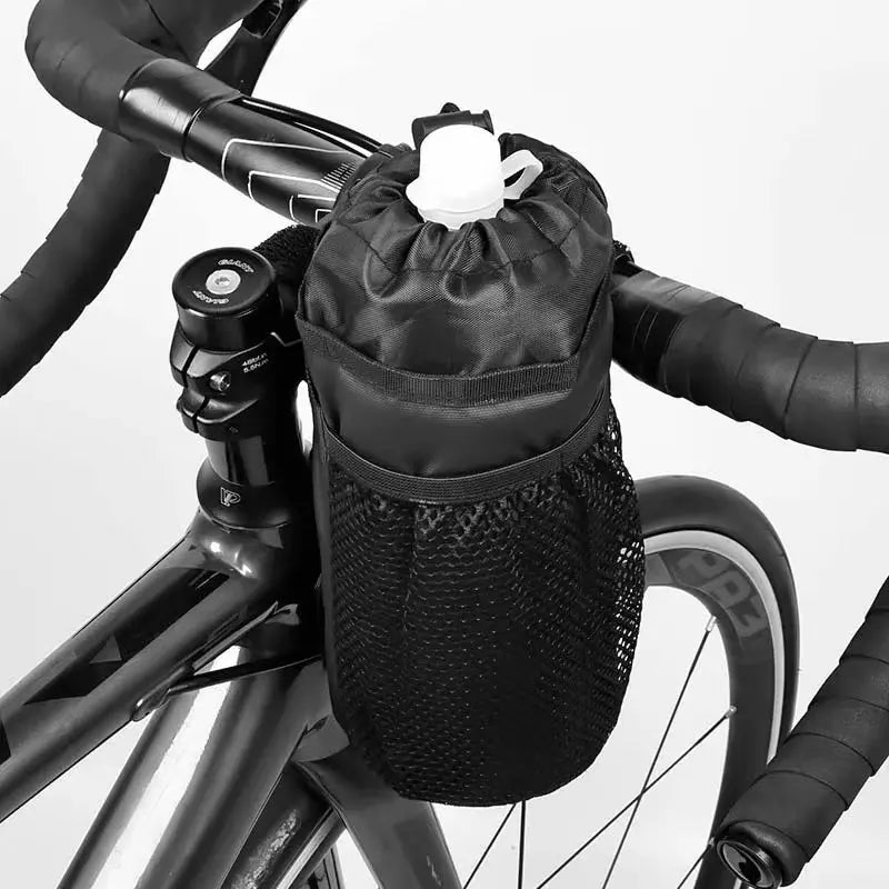 Bicycle Handlebar Stem Thermal Bag - Bike Bottle Holder with Mesh Pocket, Coffee Cup Holders, Cycling Water Bottle Carrier Bag