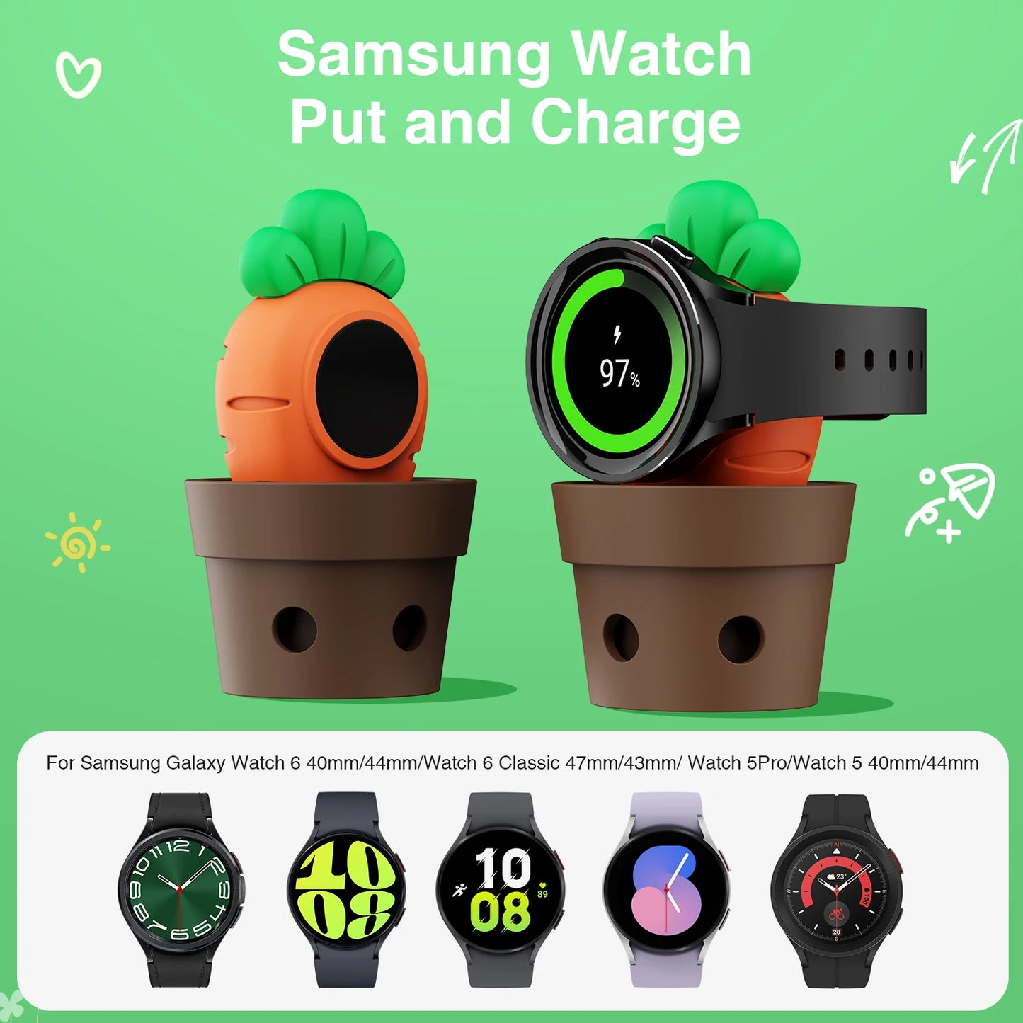 Silicone Charger Dock Holder for Samsung Galaxy Watch 6/5 - Charging Stand for Galaxy Watch 5Pro/6 Classic 40/44mm & 43/47mm