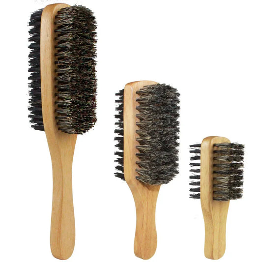 Men's Natural Boar Bristle Hair Brush - Available in S/M/L Sizes - Wooden Wave Brush for Beard Grooming - Dual-Purpose Double-Sided Design