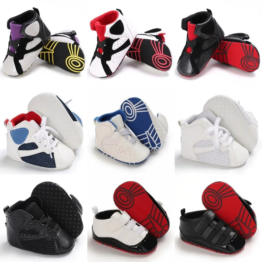 Spring & Autumn Baby Shoes 0-18M - Fashionable High Top Basketball Sports Shoes for Boys | Anti-Slip First Step Casual Shoes