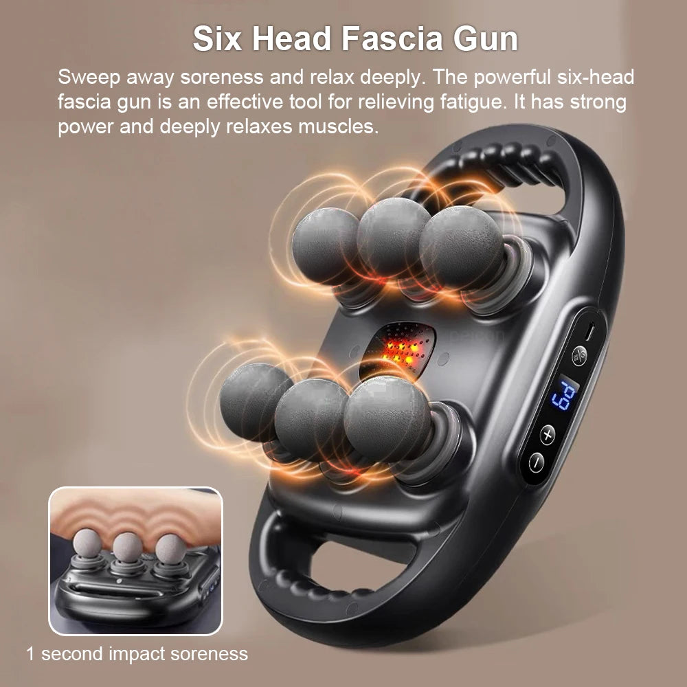 Professional Fascia Gun Muscle Massager – High-Frequency Back and Waist Massage Machine with Six Heads for Full Body and Shoulder Relief