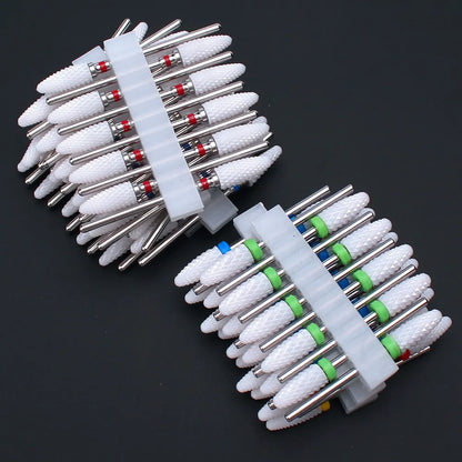 10pcs Ceramic Nail Drill Bits Set - Milling Cutter for Electric Manicure - Flame Corn Files Pedicure Machine Polish Accessories