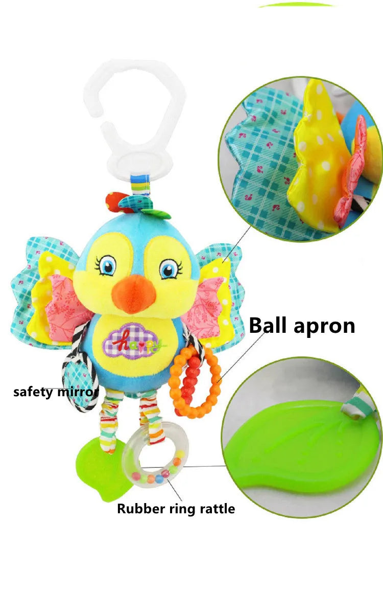 Newborn Baby Animal Rattles - Plush Educational Toys for 0-12 Months, Stroller and Bed Bell, Grip Training