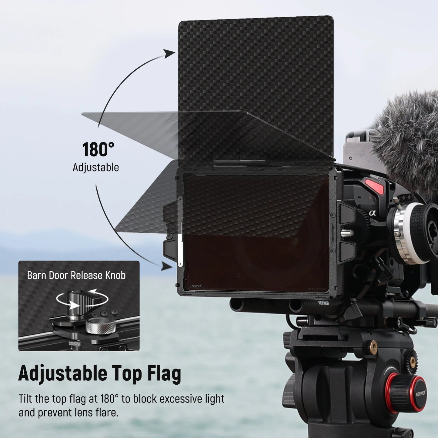 NEEWER Mini Matte Box with Carbon Fiber Flag – 4"x5.65" Filter Tray for Mirrorless and DSLR Cameras, Compatible with 67/72/77/82mm Lenses