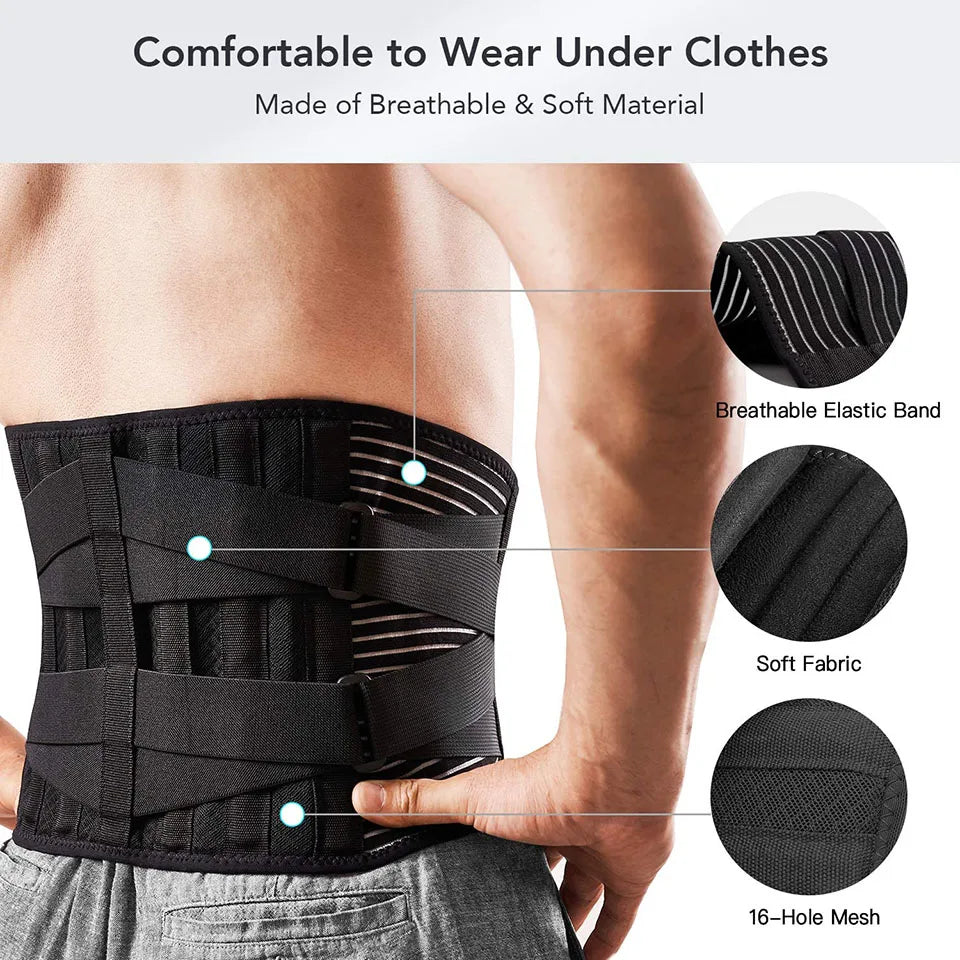 AOLIKES Lower Back Brace: Anti-Skid Orthopedic Lumbar Support Belt for Gym Pain Relief - Breathable Waist Support with 6 Stays