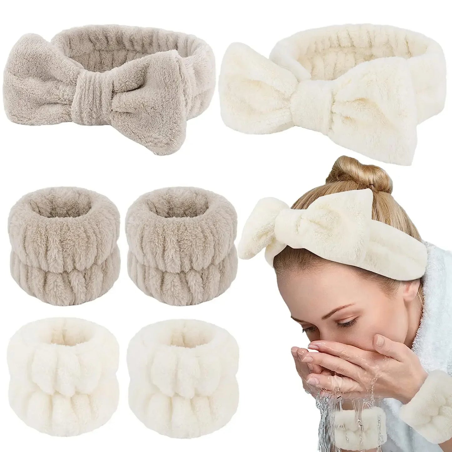 Women's Coral Fleece Hair Accessories Set - 1/2/3Pcs Face Wash Absorbent Wristband Headband, Waterproof Bands for Girls