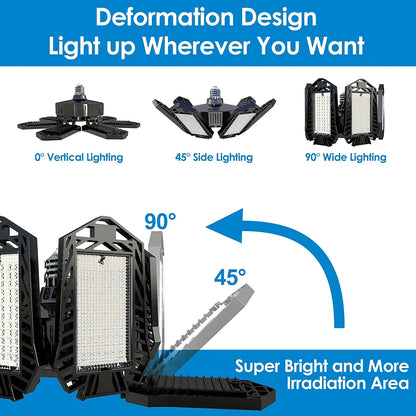 Adjustable Panel LED Garage Light: Deformable Night Lamp for Workshop, Warehouse, Shop - E26/E27 Ceiling Lighting Solution