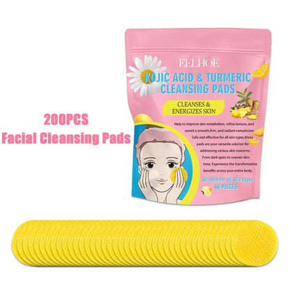 40/80/120/200PCS Turmeric and Kojic Acid Exfoliating Cleansing Pads - Fades Dark Spots and Exfoliates Skin