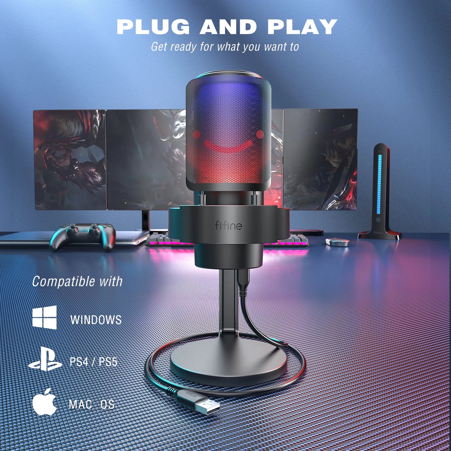 FIFINE USB Microphone A8 - Perfect for Recording and Streaming on PC and Mac with Headphone Output, Touch-Mute Button, and 3 RGB Modes