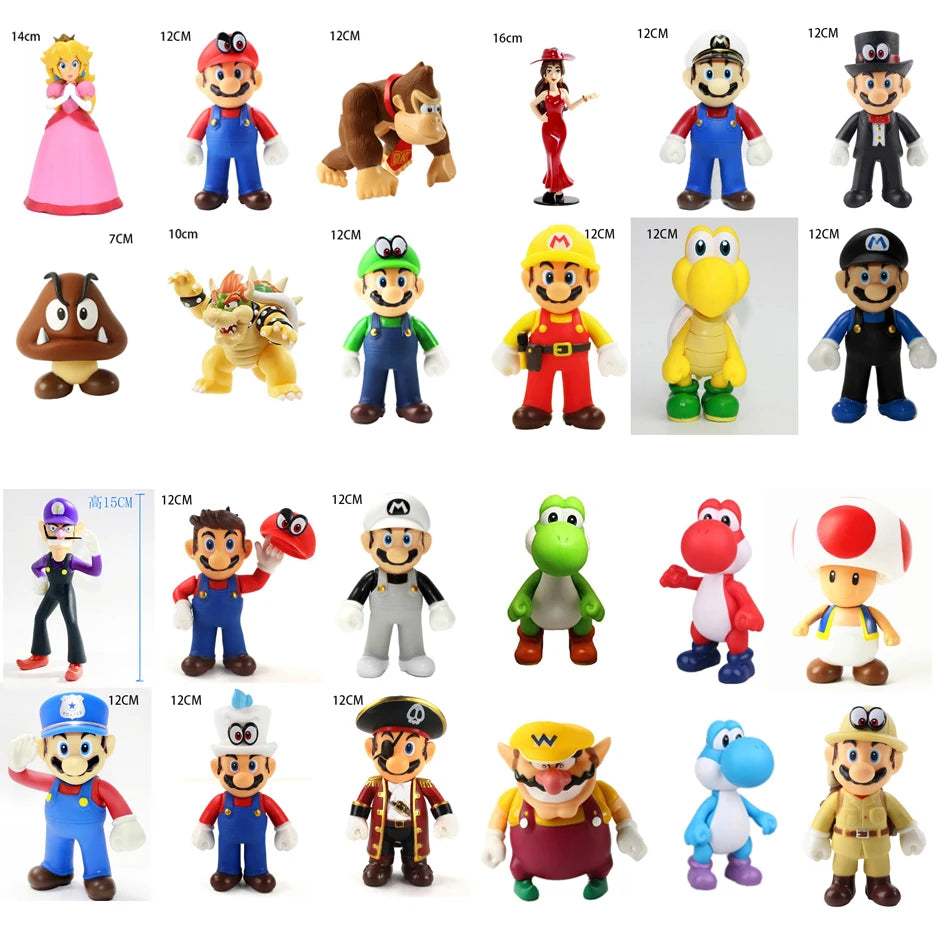 Super Mario Bros Cartoon Dolls – Luigi, Yoshi, and Mario Anime Figures | Creative Collectible Model Toys for Kids Birthday Gift