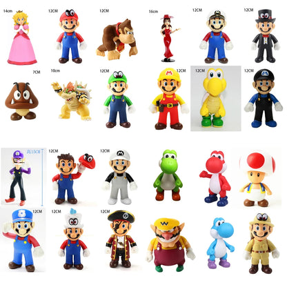 Super Mario Bros Cartoon Dolls – Luigi, Yoshi, and Mario Anime Figures | Creative Collectible Model Toys for Kids Birthday Gift