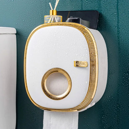 Wall-Mounted Toilet Paper Container Holder - Luxury Bathroom Organizer with Drawer and Roll Paper Shelf