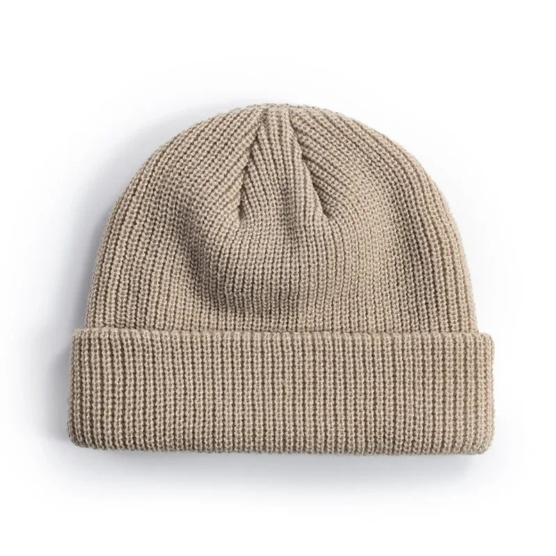 Korean Autumn and Winter Knitted Hats - Thick Woolen Cap for Men and Women in White, Black, Navy and Red