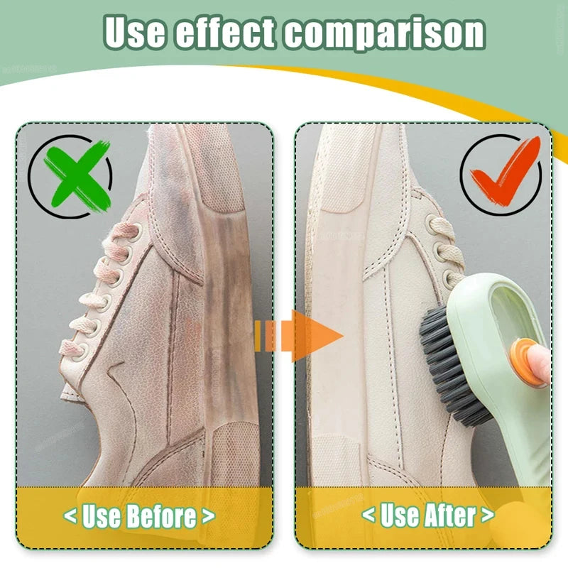 1/2 Piece Automatic Liquid Discharge Shoes Brush - Multifunction Press-Out Cleaner with Soft Bristles, Clothes Brush Cleaning Tool