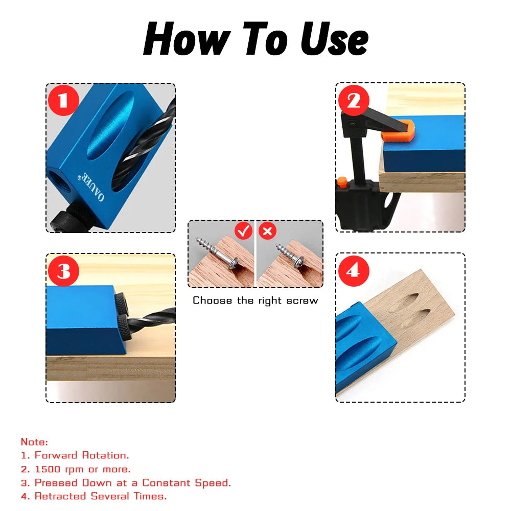 Woodworking Oblique Hole Drill Locator: Pocket Hole Jig for 15 Degree Angle Drilling - DIY Puncher Carpentry Tools, Drill Guide Sets