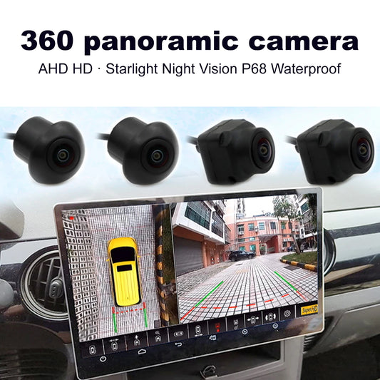 360 Vehicle Camera System – Panoramic Surround View with 1080P AHD Right, Left, Front, and Rear Cameras, Night Vision, Compatible with Android Auto Radio