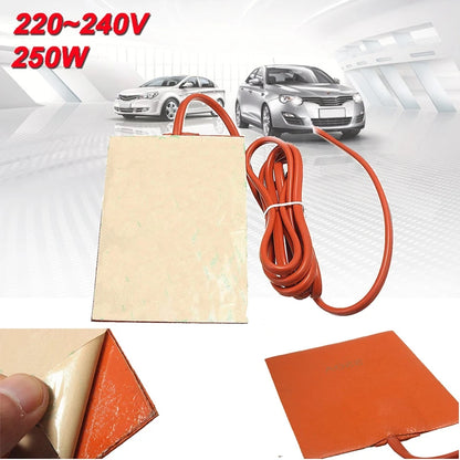 Efficient 220V Car Engine Oil Pan Heater Pad - 250W Silicone Heating Pad with EU Plug for Oil Tank Protection (9x13cm)